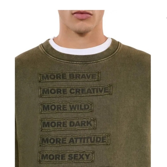 The Kooples Olive Green Crewneck Sweatshirt w/printed Patchwork Detail Large NWT - Picture 3 of 10